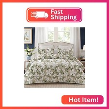 Whale Flotilla California King Size Quilt Set, Soft Floral Leaf Bedspreads
