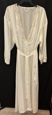 Victoria Secret Vintage Long Ivory Satin Bridal Robe M/L Lace Sequin  Pearl