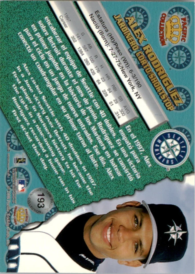 1998 Pacific Red Threatt #193 Alex Rodriguez - BB - Image 2 of 2