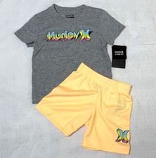 Hurley Toddler 2-Piece T-shirt Shorts Set Size 2T Boys Gray Orange Athletic NWT