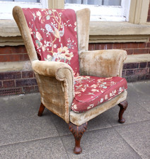 Vintage Wing Back Chair Rustic Country Fireside Lounge Armchair Carved