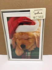 Hallmark Christmas Cards Season's Sleeping Dog with Christmas Hat On 18 Pack NEW