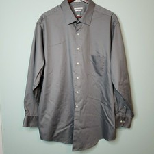 Van Heusen Mens Dress Shirt Gray Button Down Travel Lux Sateen BIG Size 19 34/35