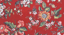 Floral Red 100 Cotton Fabric sold by the HALF yard 18x42-44 in piece approx
