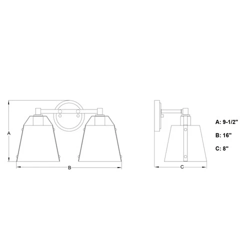 Vaxcel Lighting W0423 Barrington 2 Light 16"W Vanity Light - Black - Picture 5 of 9