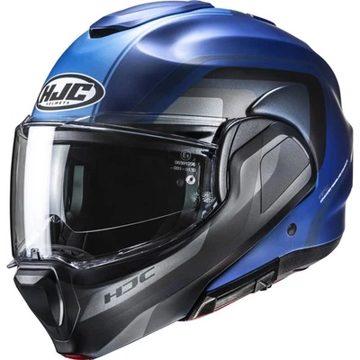 Motorrad Helm M - HJC F100 Reff - Klapphelm mit Sonnenblende blau-schwarz matt - Bild 1 von 3