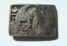 Vintage WOMAN SUN MOON 1975 Brass Belt Buckle MM LIMITED 3-1/4" x - 2 1/2" Hippy