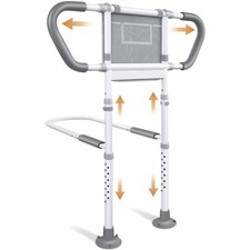 Bedside Rail for Elderly Safety Adjustable Bed Aid with Storage Pocket, Non-S...