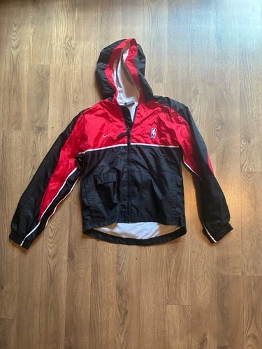 Vintage 90s Y2K Nike Team NBA Light Jacket Mens Large Red Black Colorblock Hood - product listing photo