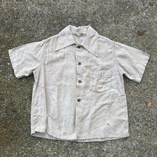 Vintage 40s 50s Gabardine Fleck Print Shirt Loeb Small Beige