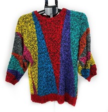 Vintage 80s  Wild Abstract Multicolored Rainbow Geometric Gitano Sweater Size S