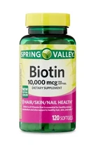 Spring Valley Biotin Hair/Skin/Nails Health Dietary Supplement Softgels 10000