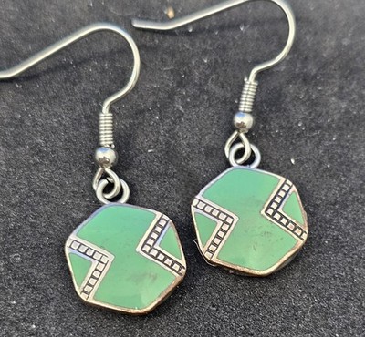 Antique Enamel cufflink earrings Green