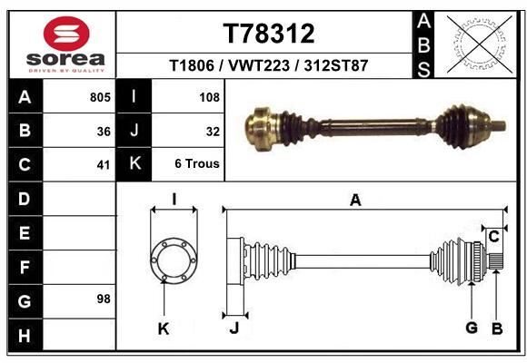 Cardan VW Tiguan 2.0 TDI arbre de transmission Caddy III et Audi Q3