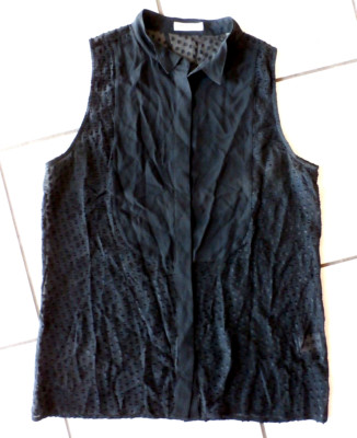 Equipment Femme Women Emmett Silk swiss dot sheer Sleeveless Blouse black M E569
