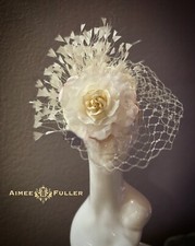 Kentucky Derby Fascinator White Cream Ascot Hat Silk Rose Del Mar Hat Ascot Hat