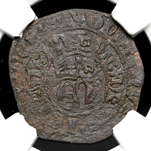 MEDIEVAL SPAIN. Enrique II, 1369-1379. Billon Real, Monogram, NGC XF Detail