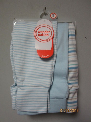 Wonder Nation Baby Boy 3-Pack Light Blue Striped Pants Size 12M - Picture 2 of 3