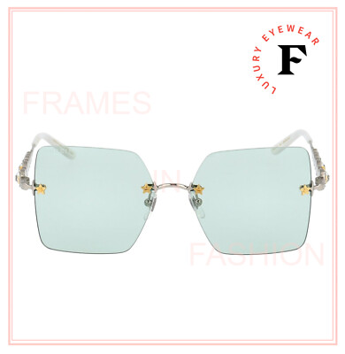 GUCCI Silver Green Star Stud 0644 Crystal Rimless Runway GUCCI Silver Green Star Stud 0644 Crystal Rimless Runway