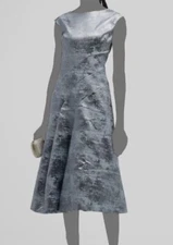 $900 Rickie Freeman For Teri Jon Women Blue Metallic Jacquard Midi Dress Size 10