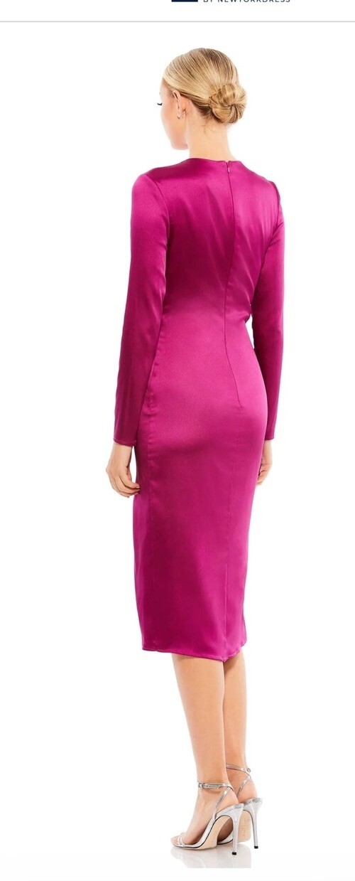 New Ieena Mac Duggal Magenta Side Twist Long Sleeve Satin Sheath Dress Size 6