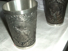 Zinnbecher - Jagdmotive - Hirsch - Auerhahn - Wildschwein - 11 cm - Feinzinn