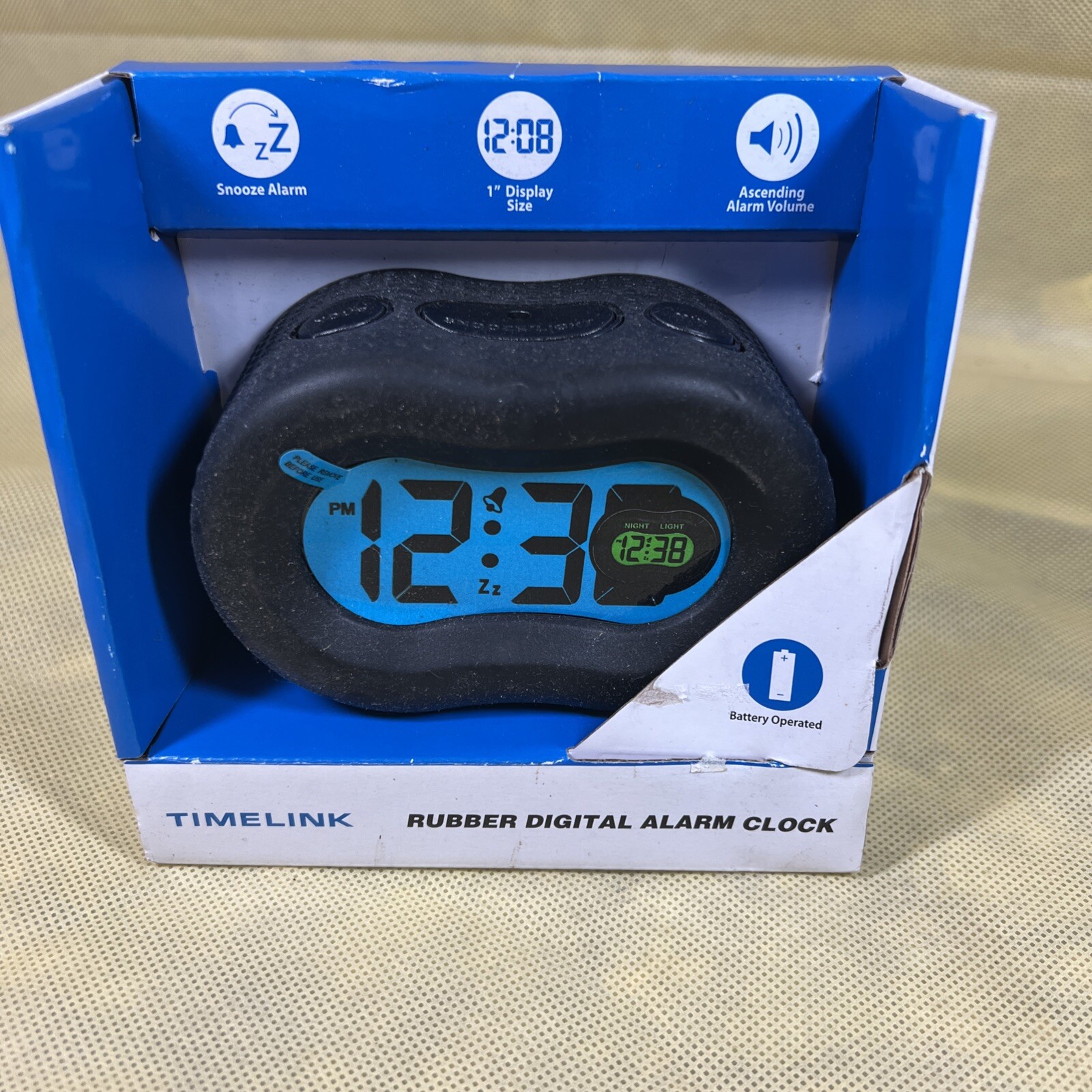 Timelink Smartlight Fashion Rubber Digital Standard Alarm Clock - Black I3