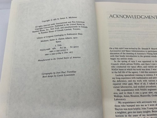Space A Novel by James A. Michener Hardcover Book First Edition 1982 Vintage VG - Picture 7 of 16