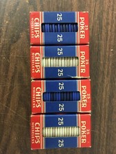 x4 Boxes Vintage Dennison White Blue Red NOISELESS UNBREAKABLE POKER CHIPS