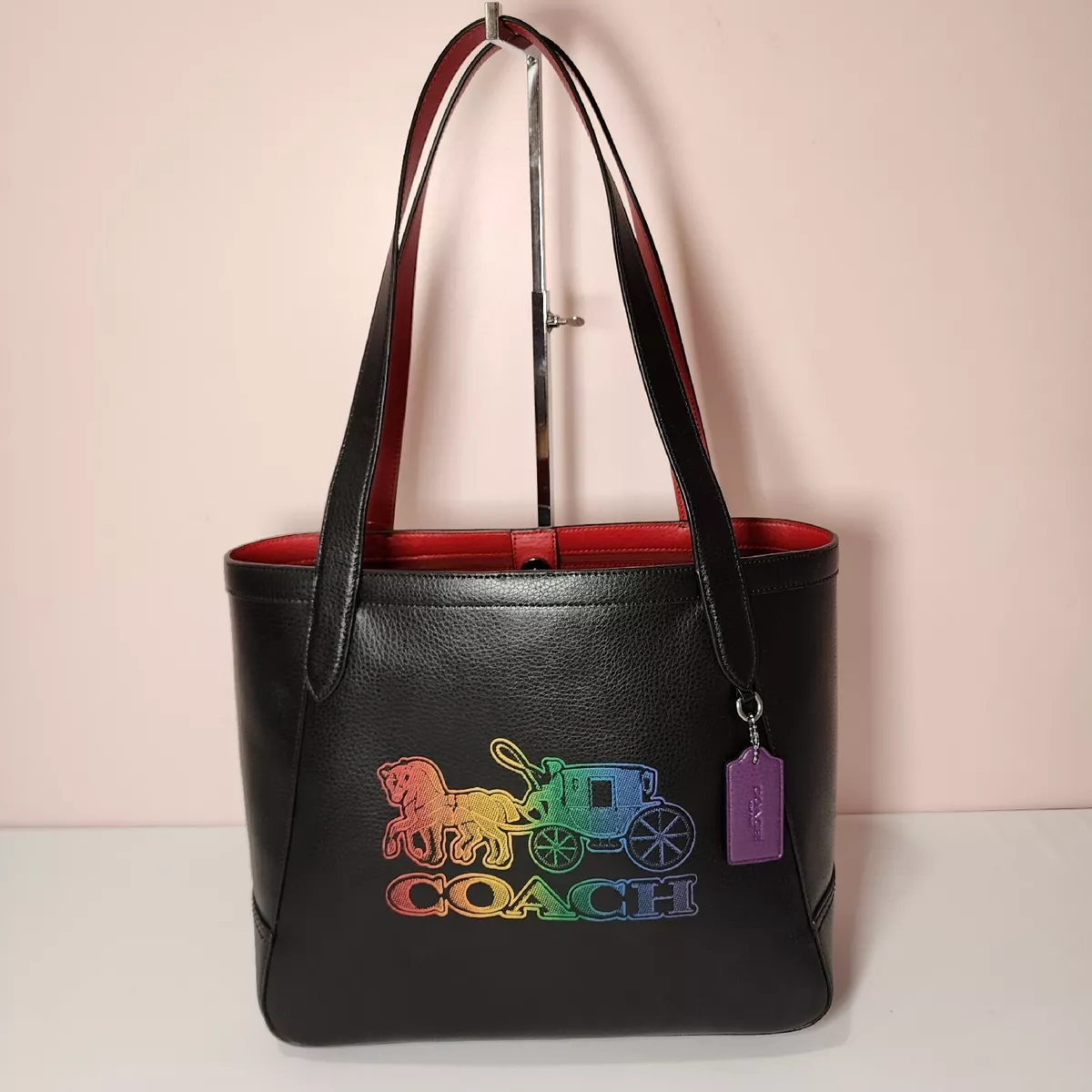 NWT Coach C7221 Tote 27 Horse Carriage Womens Large Black Leather Ombre Bag