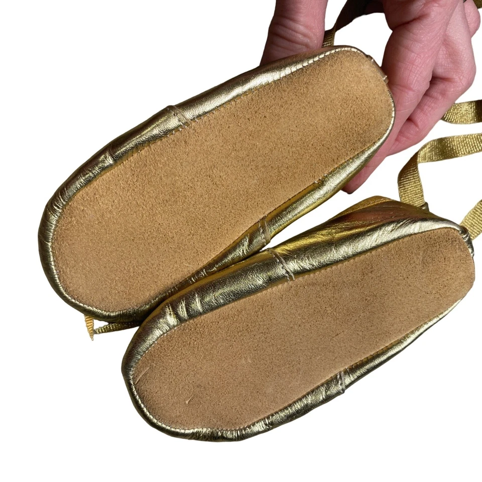 Bear & Lerina Hecho a Mano Niñas Suave Cómodo Cuero Cintas Doradas Zapatos De Colección 5 Foto 3 de 4