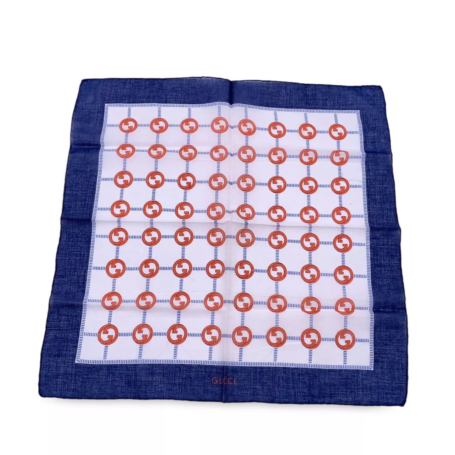 Authentique écharpe de poche en coton vintage Gucci rouge orange GG logo