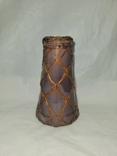 Vintage Japanese Pottery Vase Purple Glaze Basket Weaved Marked 6 Inch # 4842
