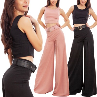 Completo donna elegante crop top pantaloni campana cintura sexy TOOCOOL  WD-2500 | eBay