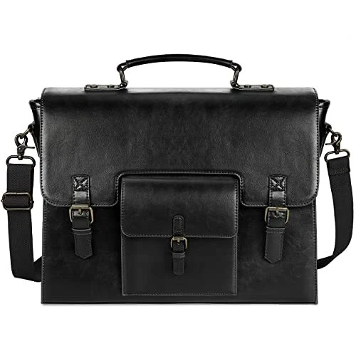 Leather Messenger Bag for Men Women 15.6 Inch Waterproof Vintage