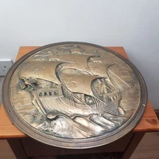art deco bronze  plaque galleon 