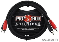 3ft PigHog Dual-RCA Male to Male Molded Plugs DJ/Mixer/Stereo Audio Cable