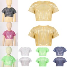 Unisex Kids T-shirt Party Top Jazz Dancewear Stage Round Neck Stretch Costume