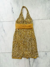 VTG Camille La Vie Dress Yellow Sequin Silk Halter Womens L Party Formal Event