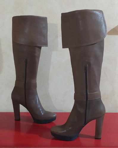 Stivali con plateau KATE tg. 38 Pelle Marrone MADE IN ITALY NUOVO - Foto 8 di 12