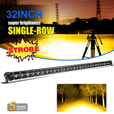 Slim 32'' 1800W Amber & White LED Light Bar Strobe Driving Offroad Spot Beam 42''