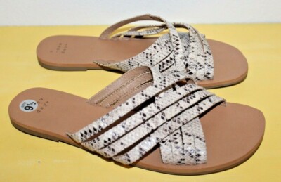 Women's Size 9.5 A New Day Brand Strappy Loop Open Toe Sandals Snake Print New