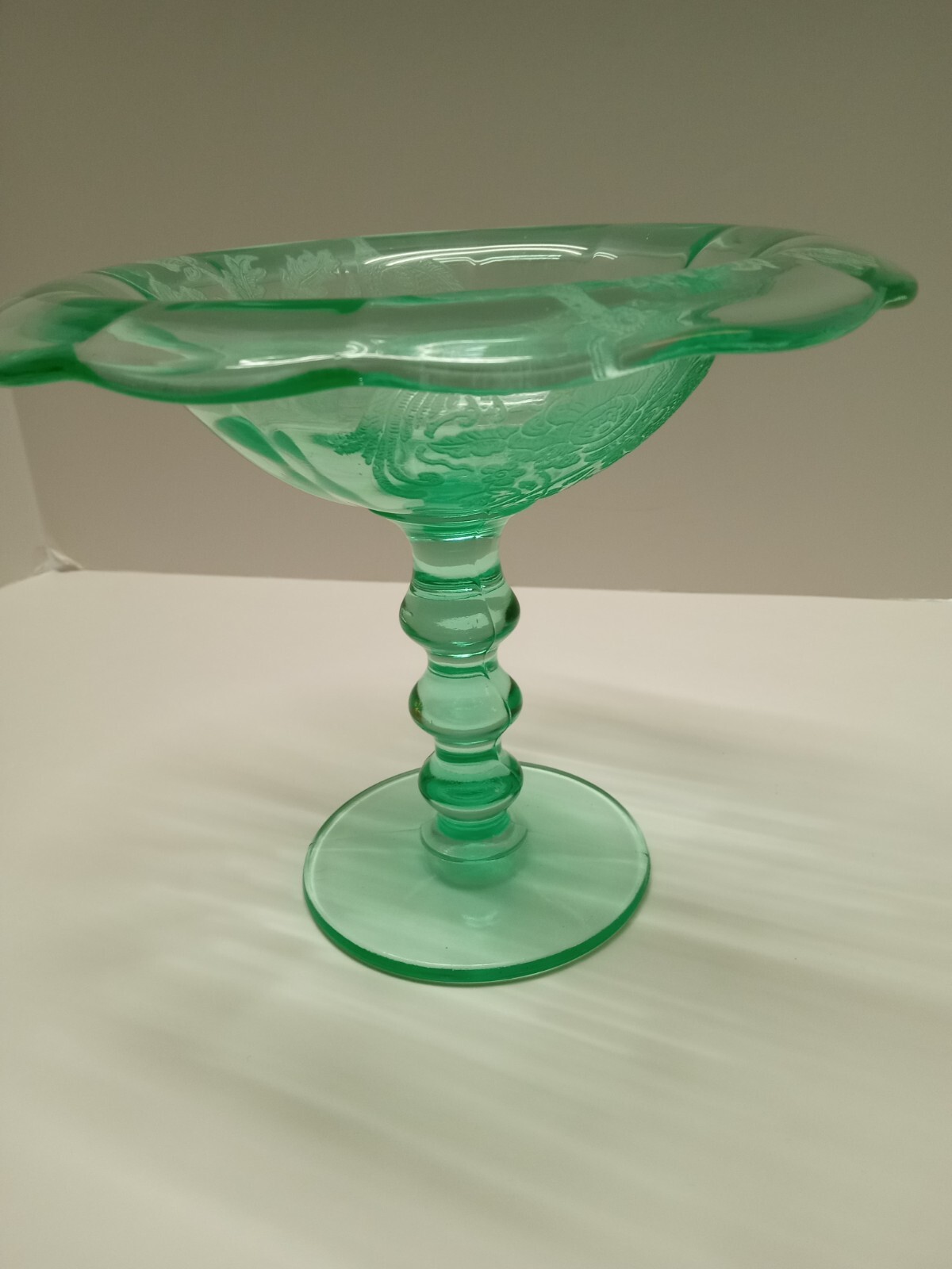 Paden City Peacock & Wild Rose Green Compote 6.25 Inches