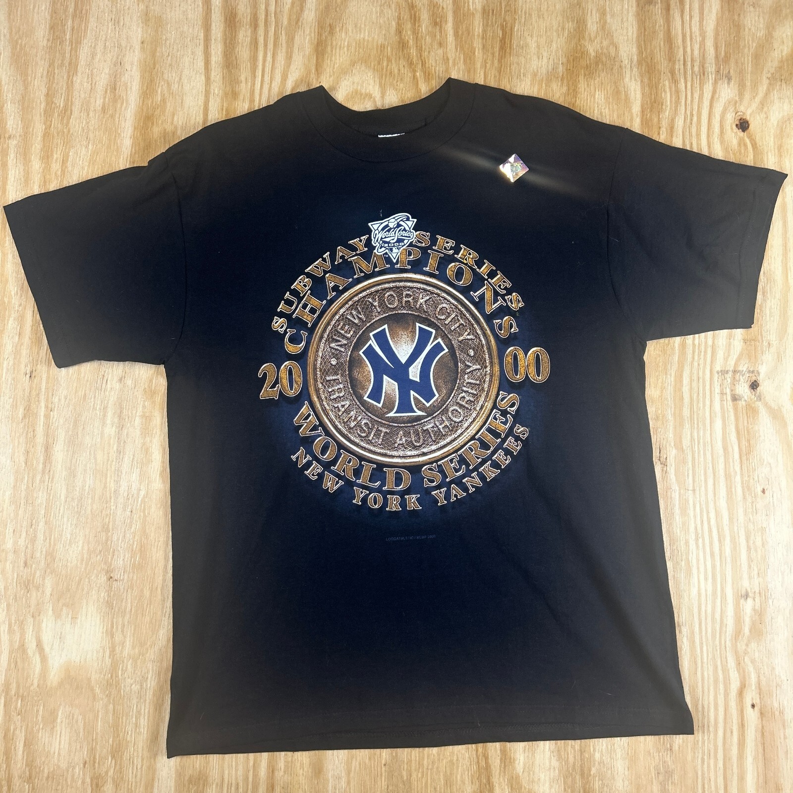 VTG Delta New York Yankees World Series Champions Crew Neck T-shirt Mens L Black