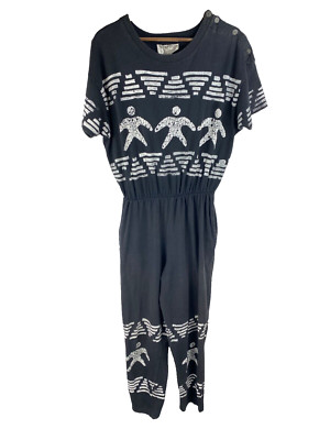 80s Vtg Inventions L.A. Express Printed Jumpsuit Black Art to Wear Abstract