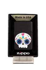 Cute Mini Sugar Skull - Black Matte Zippo Lighter - Standard Insert