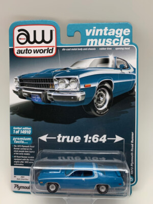 プレイモービル3758 N54 AUTO WORLD 1973 Plymouth Road Runner BLUE 1/64 Vintage Muscle