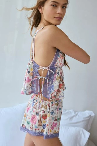 URBAN OUTFITTERS OUT FROM UMDER LOLA SATIN CAMI & SHORT SLEEP PJ SET SIZE SMALL - Picture 2 of 3