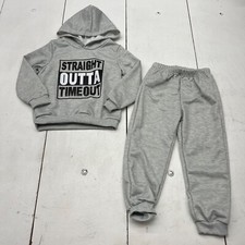 Gray 2-Piece Sweat Set Graphic Hoodie Pullover Sweatpants Set Unisex Kid 4-5Y