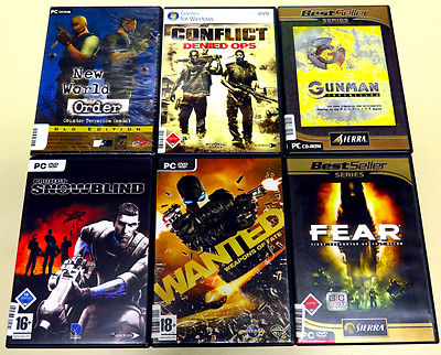 6 PC SPIELE SAMMLUNG WANTED F.E.A.R. GUNMAN SNOWBLIND CONFLICT DENIED NWO